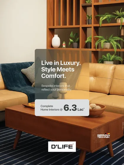 Live in luxury with bespoke interiors that reflect your personality. This image showcases a stylish living room, part of my complete home interior packages starting from 6.3 Lac.