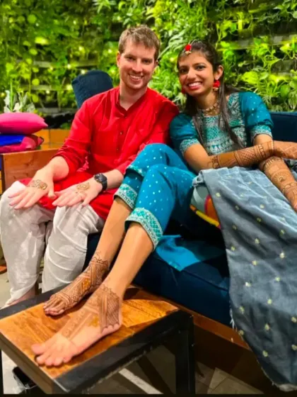 Love knows no boundaries. Here's a beautiful couple from different cultures celebrating their union with traditional Indian mehandi.