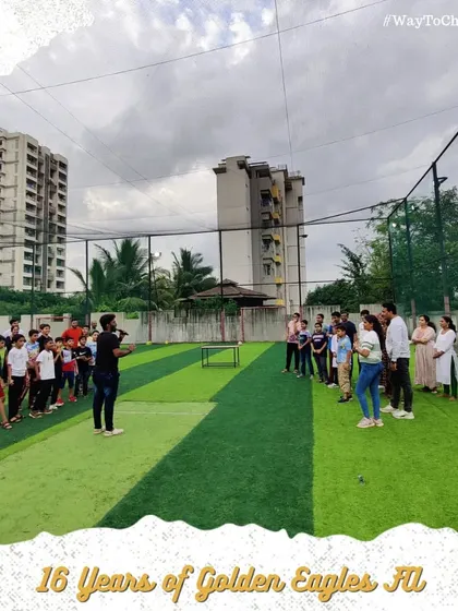 A wide shot of our anniversary celebration, bringing together players and parents to mark another year of football and growth.