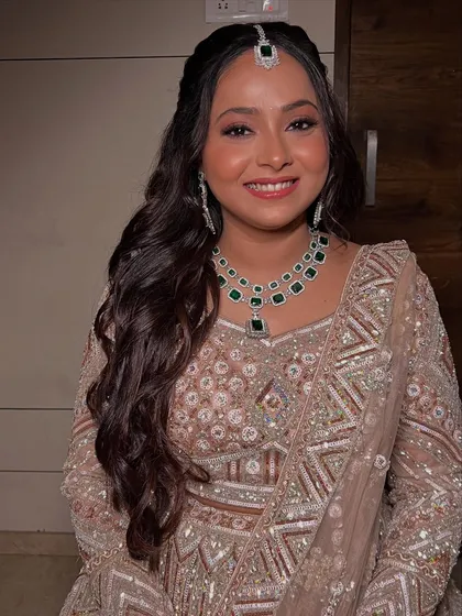 A full-frontal portrait of Bhakti, her makeup looking flawless and radiant.