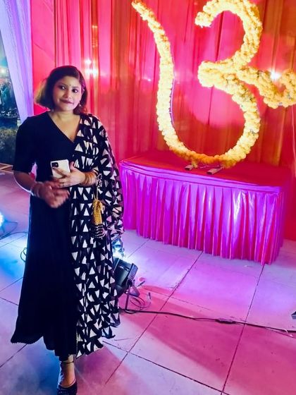 Another look from the Dussehra celebrations. The black dress serves as a canvas for the eye-catching black and white dupatta, a great example of how a single accessory can define an outfit.