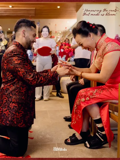 He knelt to honor her family's roots, serving tea in a traditional Chinese ceremony. In this single gesture, he wasn't just marrying her; he was embracing her entire world. It is these moments of cultural fusion that I love to document.