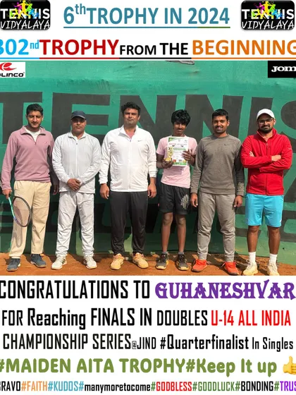 Congratulations to Guhaneshwar for reaching the doubles finals in the U-14 All India Championship Series, securing his maiden AITA trophy.