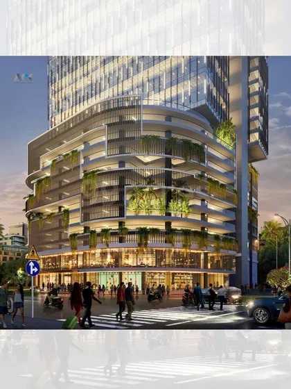 Codeword Edge, a new high-rise commercial building in Malad, Mumbai. The design features a G+9 level podium for parking and retail, topped by 21 floors of office space.