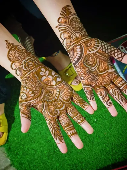 Another shot of the same intricate Indian design, showing the full palm coverage.