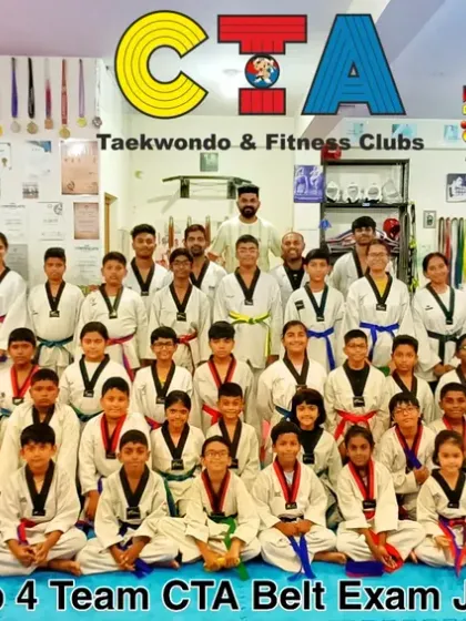 Group 4 of Team CTA posing together after their successful belt exam. A fantastic achievement for this dedicated group.