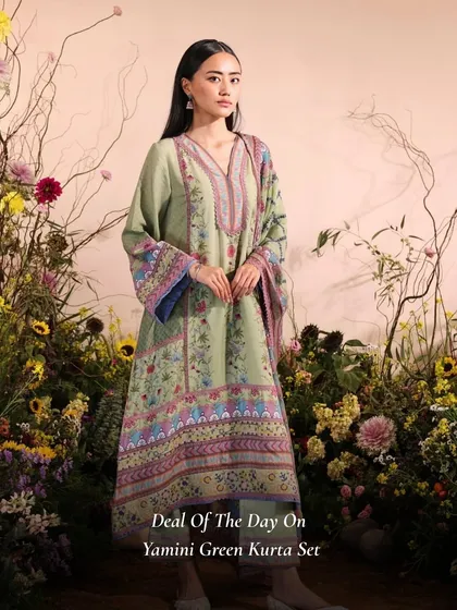 The Yamini Green Kurta Set is another one of my daily deals. The unique print and embroidery make it a work of art.