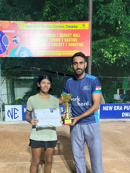 Images showcasing Mehr Muralidass, a young prodigy consistently reaching finals in U16 and U14 All India tournaments, demonstrating her potential from a very young age.