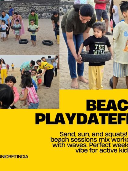 An overview of our Beach PlaydateFit program. We mix sand, sun, and squats for the perfect weekend vibe, keeping kids active and happy with waves in the background.