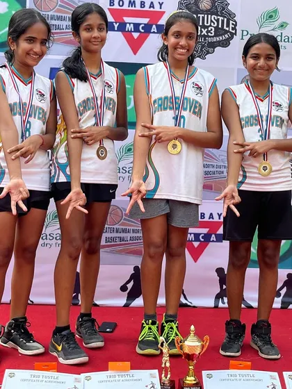 Our U-13 girls team proudly displaying their medals and trophy after winning the 3x3 basketball tournament. Their hard work and teamwork paid off.