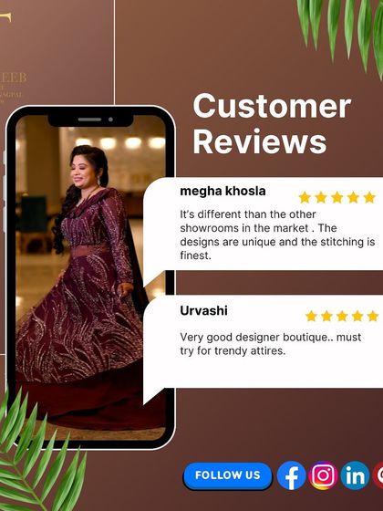 I love hearing from my happy clients. Reviews like these from Megha and Urvashi, who highlight the unique designs and trendy styles, motivate me to keep creating the finest outfits.