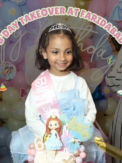 A birthday takeover in Faridabad! This little princess is all smiles with her beautiful cake and tiara, ready to celebrate her special day with friends and family.