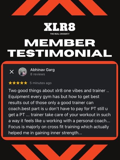 This testimonial from Abhinav Garg emphasizes that even without a formal personal training plan, every member gets my personal attention. I focus on CrossFit training to build inner strength.