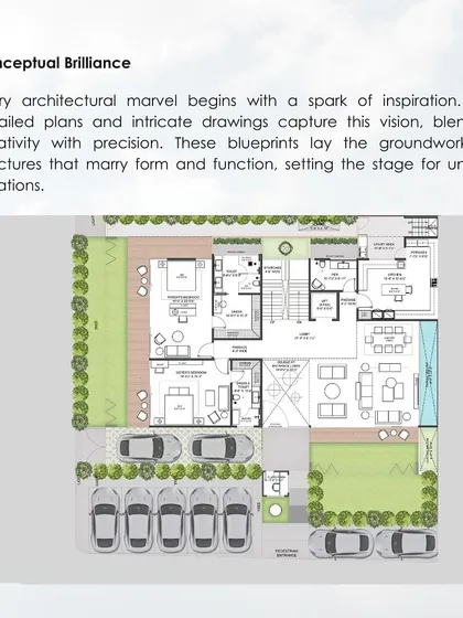 A detailed floor plan showcasing my approach to conceptual brilliance. The blueprint lays the groundwork for a structure that marries form and function, with precise layouts for parking, living spaces, and outdoor areas.