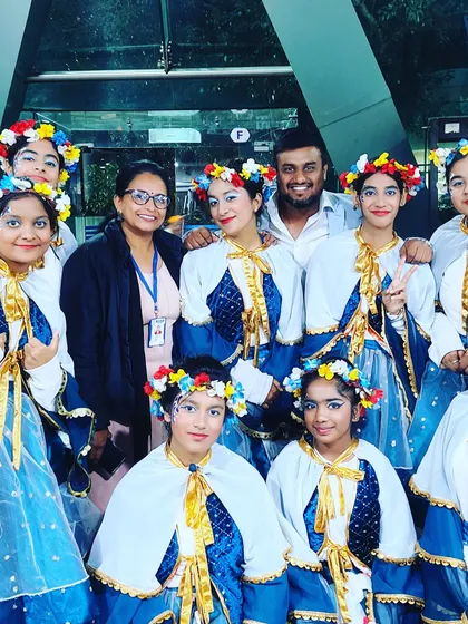 Posing with the talented young dancers from Ryan International School after their festival performance. I love choreographing for school annual days, bringing out the best in students of all ages.