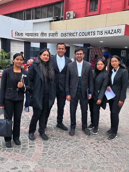 Mentoring junior advocates is a key part of my practice. Here we are at Tis Hazari, where practical experience is the best teacher.