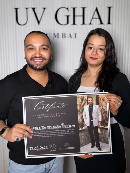 I believe in constantly upgrading my skills to bring you the best. Here I am, receiving my certificate after a masterclass with the renowned UV Ghai. Continuous learning is my commitment to you.