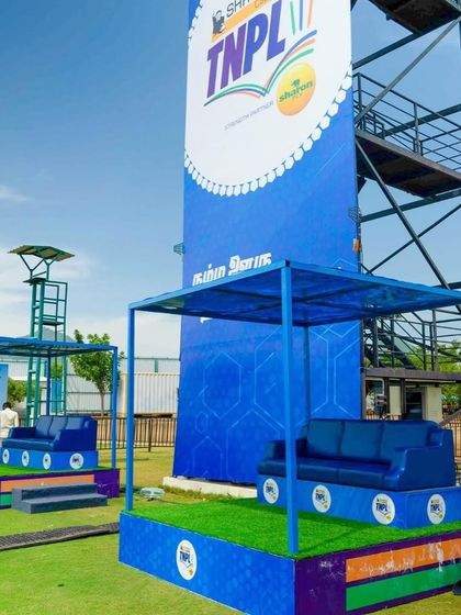 Branded fan seating areas at the Tamil Nadu Premier League. We create unique and comfortable fan zones to enhance the spectator experience.