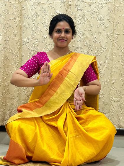 A seated pose for Navratri, with my hands in Abhaya and Varada mudra, representing the blessings of fearlessness and compassion that we seek from the Devi.
