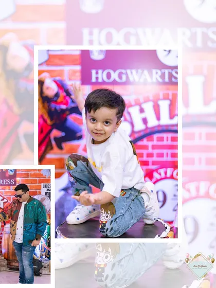 Another great shot of the birthday boy and his father in their stylish, themed outfits, ready for a magical celebration.