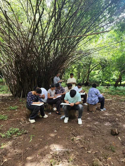 I believe nature is the ultimate teacher. Here, I am guiding architecture students during an outdoor session, encouraging them to observe the forms, textures, and resilience of the natural world. These lessons in patience and balance are fundamental to creating art that feels alive.