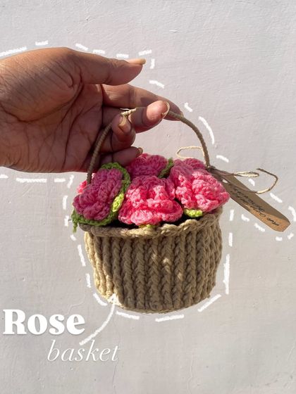 An annotated photo of the rose basket, highlighting this cute and unique product.