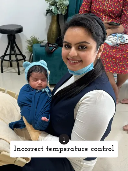 The first common mistake is incorrect temperature control in the studio. I teach my students how to create a warm and safe environment that keeps the baby comfortable and sleepy throughout the session.