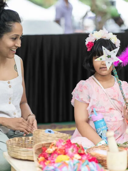 These are the moments I cherish. A mother and daughter sharing a creative moment at our nature craft station. My events are designed to be a complete family experience, giving you the space to connect and create together.