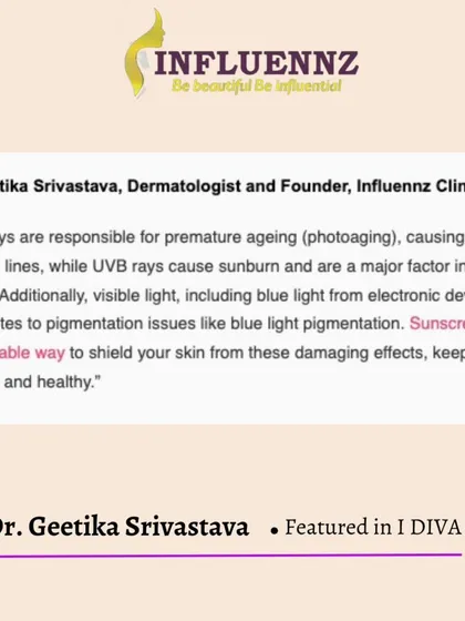 I was featured in iDiva, where I explained the importance of sunscreen in protecting against UVA and UVB rays, which cause premature aging and other skin damage.