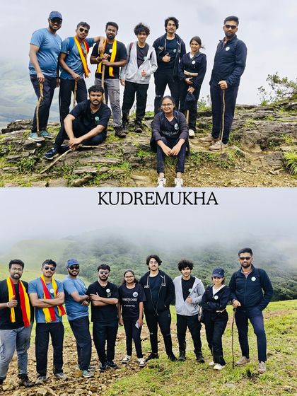 A collage of our Kudremukha group, proudly wearing the Kannada shawl. We love celebrating our local culture.