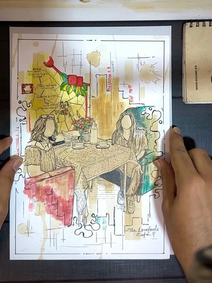 A custom illustration I did for The Lovefools Cafe, combining line art with coffee and color.