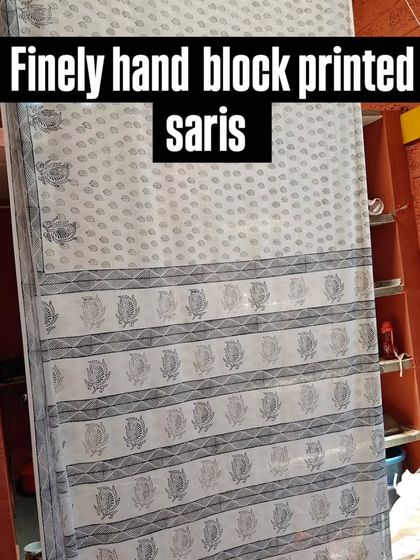 A finely hand-block-printed sari from Ambara Chittara, showcasing the beautiful and precise work of the artisans in Shimoga.