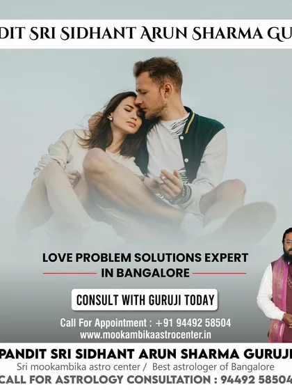 As a love problem solutions expert in Bangalore, I help couples navigate the complexities of their relationships. Through astrological guidance, I offer clarity and remedies to resolve conflicts and strengthen your bond.