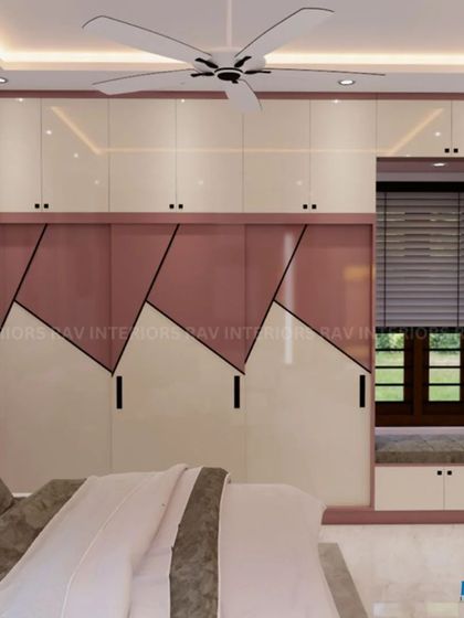 A closer view of the pink geometric wardrobe, showcasing the modern and playful design.
