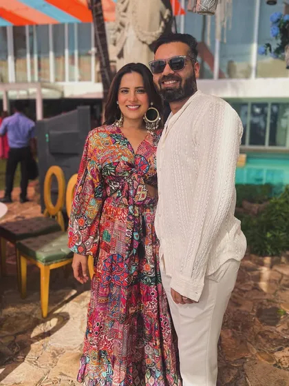Another shot from a beautiful day, posing with my husband. My printed dress was perfect for the relaxed, outdoor setting.