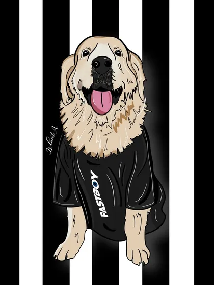 I love capturing the happy spirit of your furry friends. This custom portrait of a smiling golden retriever shows the joyful, personal style I bring to each pet illustration.