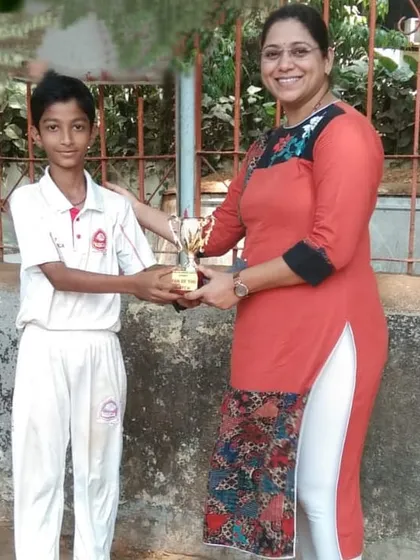 Nagesh Sonawane receiving his 'Man of the Match' award for a brilliant bowling performance. We celebrate every student's success.