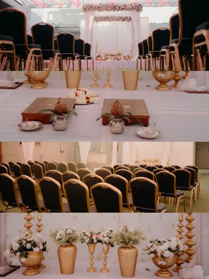 A collage showcasing the elegant wedding decor. I believe in capturing the ambiance you create, from the seating arrangement to the beautiful floral centerpieces.