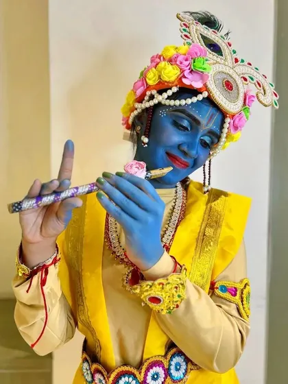 For Krishna Janmashtami, our students created this incredible, full-body paint and makeup look, showcasing their artistic range and creativity.