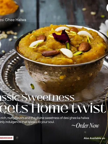 A perfect end to any meal is my Desi Ghee Halwa. It's a classic sweet treat, made with pure ghee and nuts, that speaks to the soul and leaves everyone feeling happy.