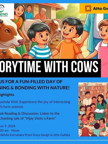 Another poster for our 'Storytime with Cows' event, a collaboration with Befriend Cows. We believe in creating experiences that connect children with nature and foster empathy.