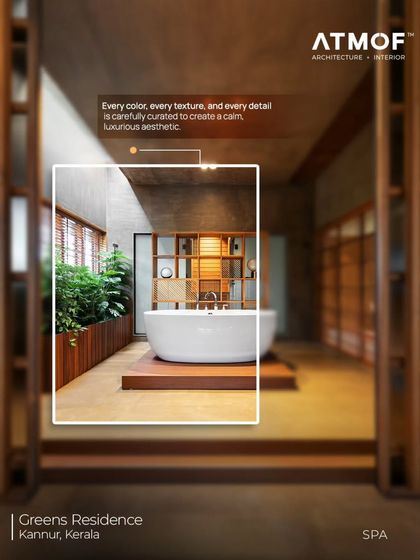 A closer look at the spa in the Greens Residence. Every color, texture, and detail, from the freestanding tub to the indoor planters, is carefully chosen to create a calm, luxurious aesthetic.