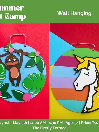 Our summer art camp posters highlight the different activities kids can look forward to, like these fun and creative painted wall hangings. We provide the designs, and the kids bring them to life with color.