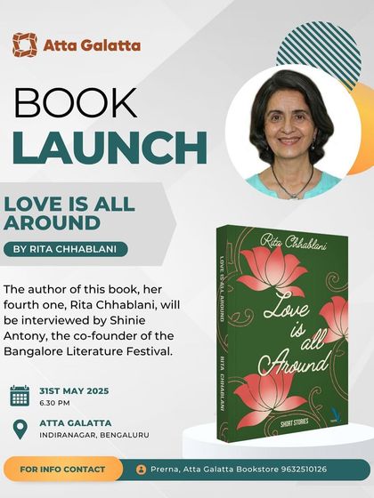 Poster for the book launch of 'Love Is All Around' by Rita Chhablani.