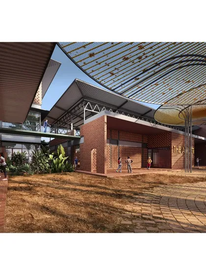 This render highlights the connection between the building pods and the surrounding landscape at 'The Atelier'.