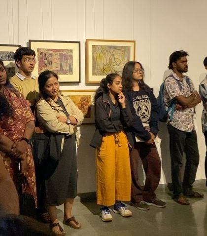 The audience listening to the conversation between Gulammohammed Sheikh and Pushpamala N.