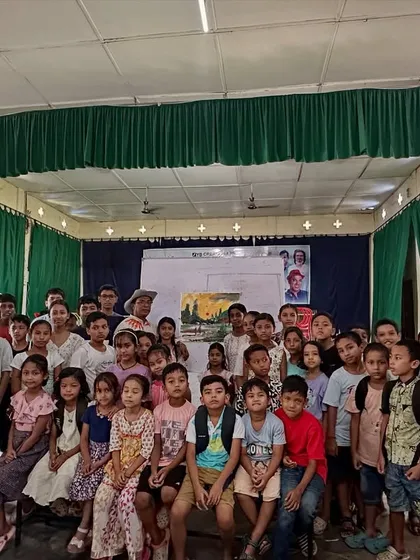 Another shot of our large group of students at the Dhemaji workshop. The auditorium was filled with creativity and collaboration.