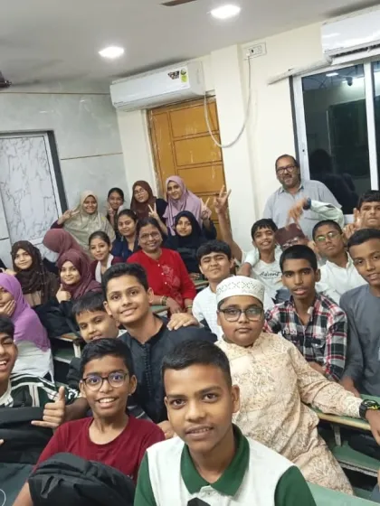 A classroom full of students at our Mhada branch celebrating Teacher's Day with their mentors.