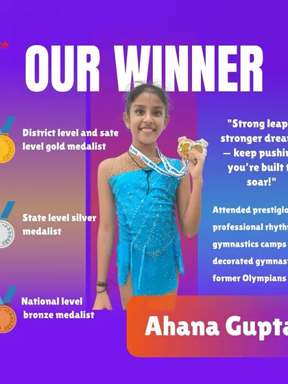From practice mats to the winner's podium. We are incredibly proud of our gymnast Ahana Gupta, a district and state level gold medalist who proves that dedication and expert coaching lead to soaring success.
