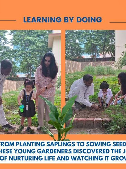 From planting saplings to sowing seeds, our young pre-primary gardeners discovered the joy of nurturing life and watching it grow. This hands-on experience taught them the basics of gardening and responsibility.
